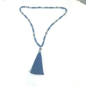 Stella & Dot Navy Blue Bead Sparkle Bead 4" Tassel 22" Statement Necklace